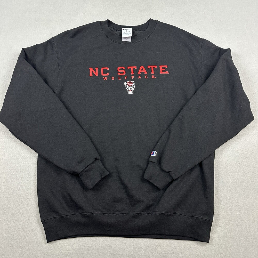 NC State Wolfpack Sweatshirt Men Large Black Champion Crewneck Sweatshirt L